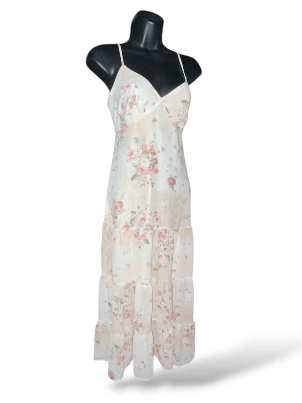 Forever 21 Cream Maxi Dress with Pink Floral Print